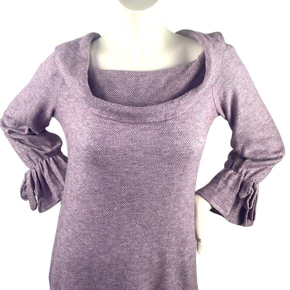Vine & Love Long Bell Sleeve Tied Bows Off Shoulder / Cowl Boat Neck Purple L/XL - Picture 1 of 12